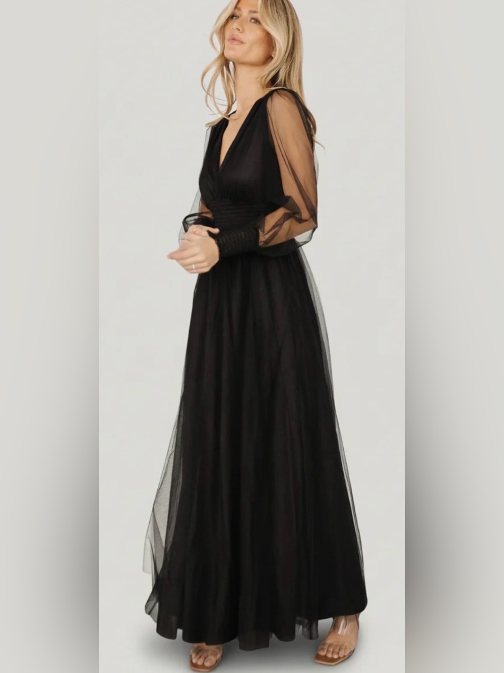 Baltic Born Layla Tulle Maxi Dress XL Black Whimsigoth Wedding Maternity Photos - Picture 2 of 8